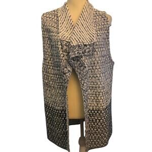 Chico's Open Front Sweater Vest Black & White Boho Hippie, Size 2 (Medium)